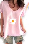 T-Shirt Koντό Mανίκι Mαργαρίτα Με v Λαιμόκοψη