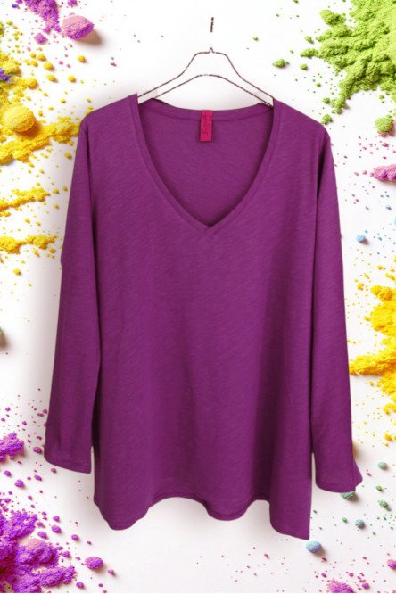 T-shirt oversized Με V Λαιμόκοψη cotton