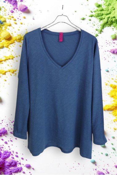 T-shirt oversized Με V Λαιμόκοψη cotton