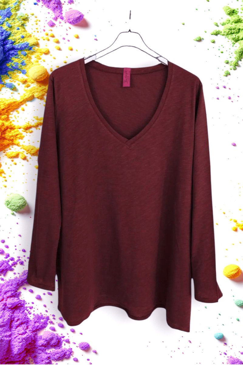 T-shirt oversized Με V Λαιμόκοψη cotton