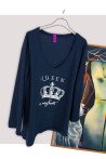 T-Shirt Queen Ασημί με Στρας