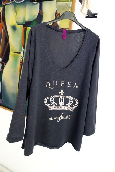 T-Shirt Queen Ασημί με Στρας