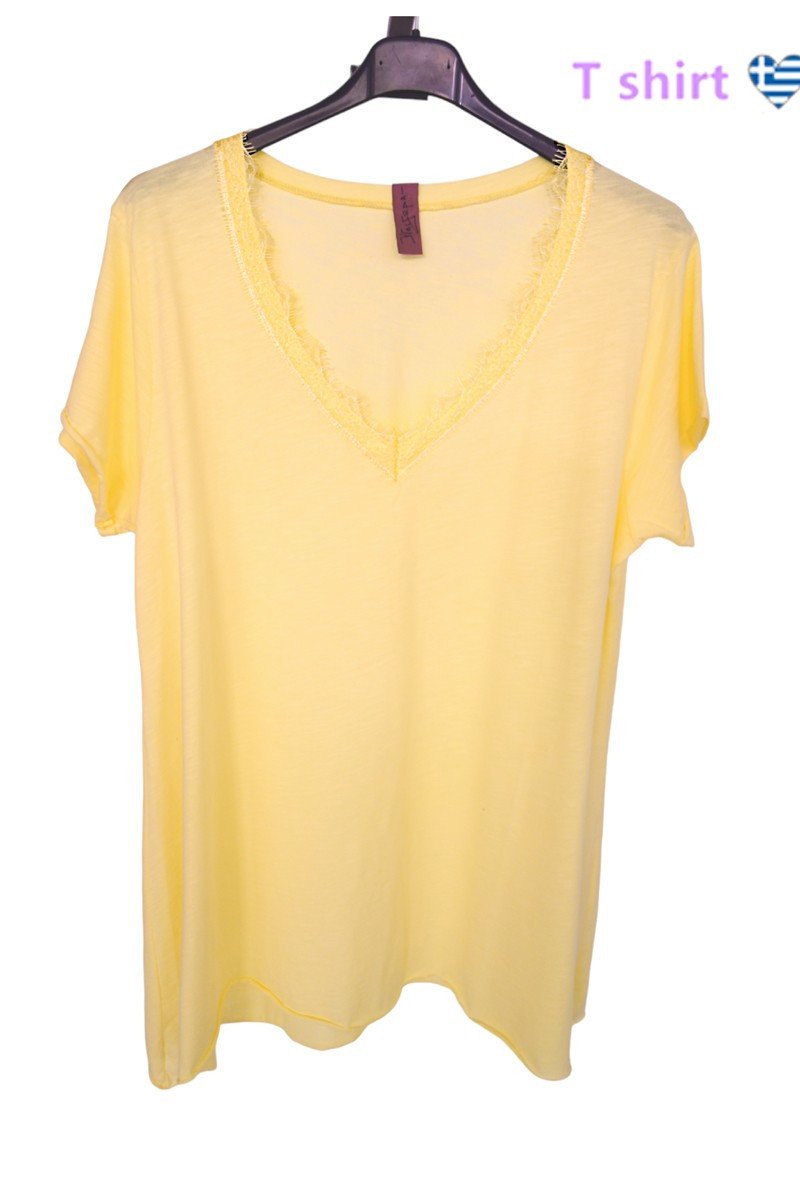 T-shirt Με δαντελάκι Κοντό Μανίκι Cotton σε άλφα άνετη γραμμή