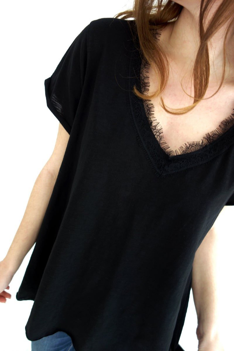 T-shirt Με δαντελάκι Κοντό Μανίκι Cotton σε άλφα άνετη γραμμή T-shirt Με δαντελάκι Κοντό Μανίκι Cotton σε άλφα άνετη γραμμή
