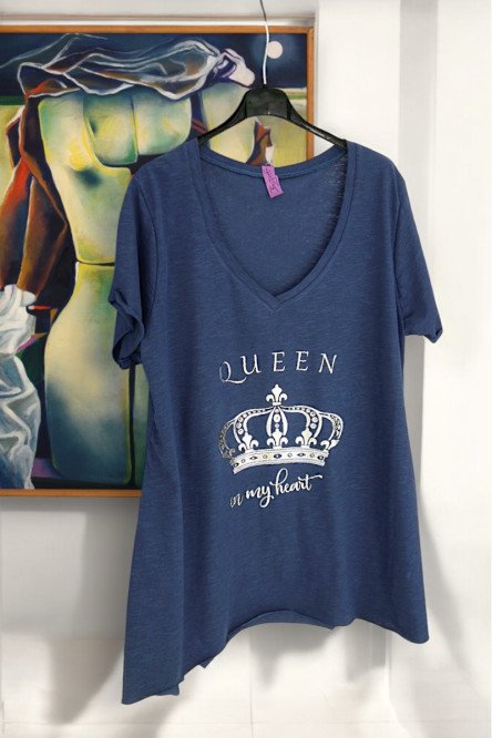 T-Shirt Queen Ασημί με Στρας