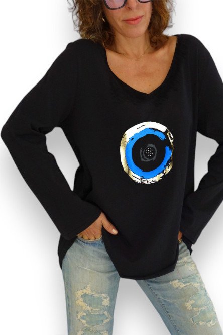 T-Shirt Μάτι Με Χρυσό Και Στράς 2024